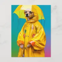 Cute Dog in a Yellow Raincoat Postcard