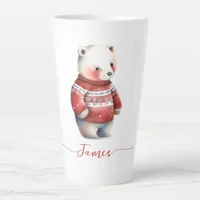 Cute White Bear Watercolor Personalized Christmas Latte Mug