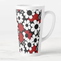 Pretty Floral Pattern in Red, Black and White Latte Mug