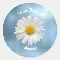 Cheerful White Daisy Classic Round Sticker