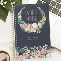 Work Mode Navy Blue Floral Personalized Planner