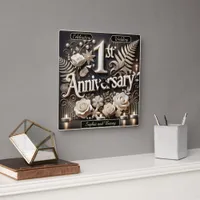 1st Anniversary Celebration Love and Togetherness Square Wall Clock