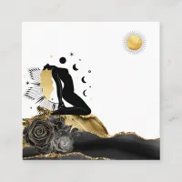 *~* Goddess Black Gold Hair Moon Sun Square Business Card