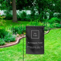 Black white business logo name opening hours garden flag