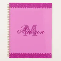 Girly pink glitter zigzag, monogram planner