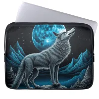 Wolf Standing in Front of the Full Moon | AI art Laptop Sleeve