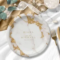Modern Marble Glitter Wedding Gold ID816 Paper Plates