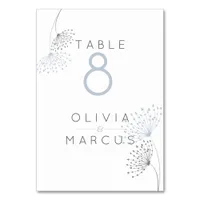 Simple Minimal Doodle Flowers Dusty Blue and Grey Table Number