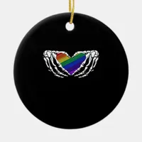 Pride Skeleton Hands Holding Heart Inclusive Ceramic Ornament