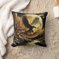 Eagle Perched on Branch Under Full Moon Throw Pillow