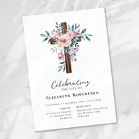 Floral Wooden Cross Funeral Invitation