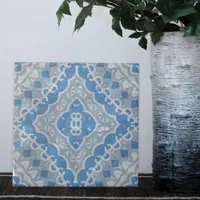 Blue Vintage Cement Looking Geometric Pattern Ceramic Tile
