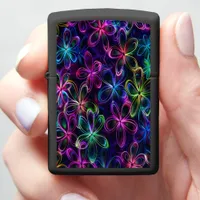 Futuristic Neon Floral Display Zippo Lighter