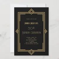 Art Deco Gatsby black gold birthday Invitation