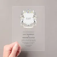 Heron Monogram Crest Elegant Lake Wedding Acrylic Invitations