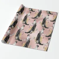 Rose Gold and Blush Pink Art Deco Wine Wrapping Paper