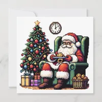 Pixel Art Santa eating Cookies Christmas Holiday Card