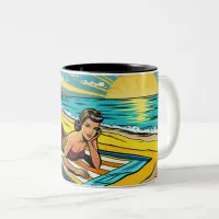 Pretty Pinup Girl on the Beach Two-Tone Coffee Mug