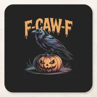F-Caw-F Halloween Raven Jack-O-Lantern Spooky Seas Square Paper Coaster
