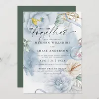 Dusty Blue BOHO Watercolor Floral Invitation