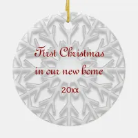 First Christmas in New Home White Snowflake Ceramic Ornament