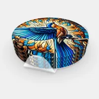 A Serene Bluebird: Stained Glass Artwork Coaster Set