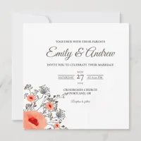 Poppy Wildflower Floral Watercolor Square Wedding Invitation