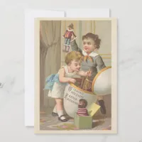 Vintage cute little boys toys egg easter blessing holiday card