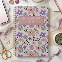 Boho Dusty Pink Purple Floral Botanical Pattern Planner
