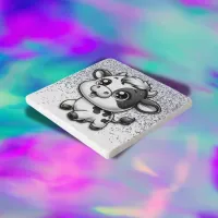 Silver Glitter on White with a Cow |