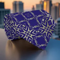 Ornate Navy Blue And Gold Baroque Royal Pattern Neck Tie