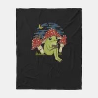 Frog Mushroom Hat Reading Book - Cottagecore Gobli Fleece Blanket