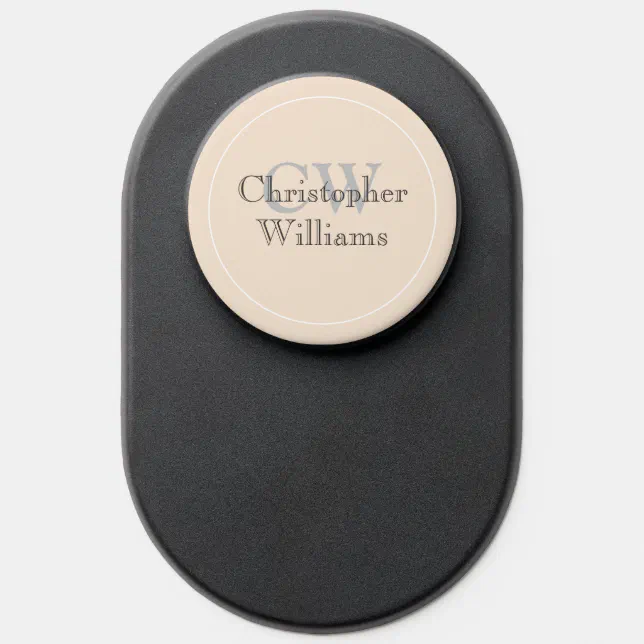 Beige Minimalist Name Monogram PopSocket