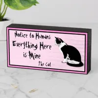 Black and White Tuxedo Cat Funny Personalized Wooden Box Sign