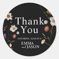 Black Boho Wildflower Wedding Thank You Sticker