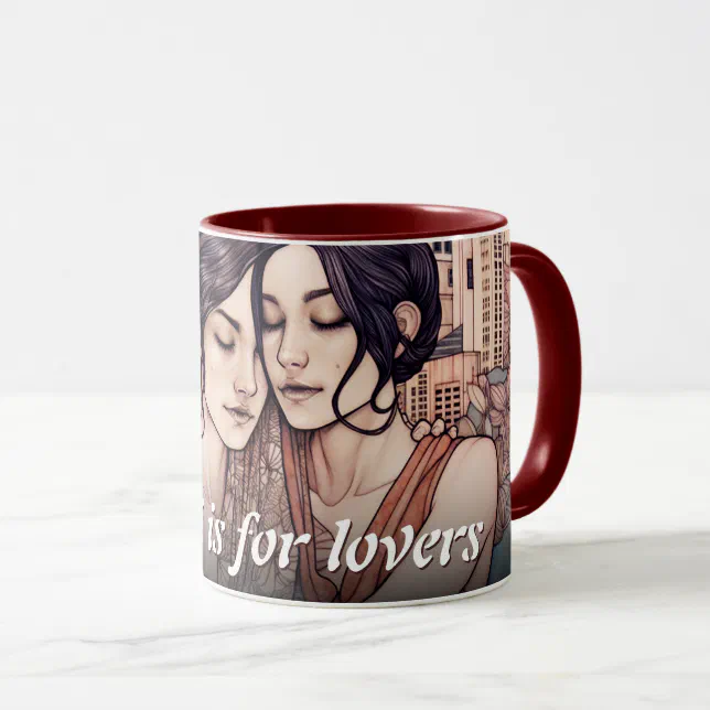 Miami Downtown Women Cuddling Lesbians Drawing Mug