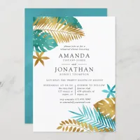 Teal and Gold Tropical Rehearsal Dinner Invitation