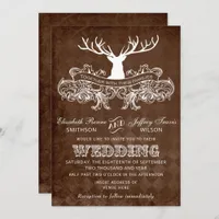 Rustic Antler Deer Winter Woodland wedding Invitation