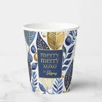 Blue Gold Christmas Merry Pattern#21 ID1009 Paper Cups