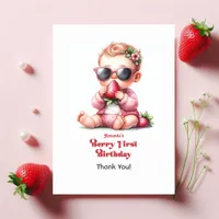 Strawberry Girl Berry First Birthday Thank You Card