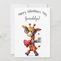 Cute Whimsical Giraffe Valentine's Day Flat Card