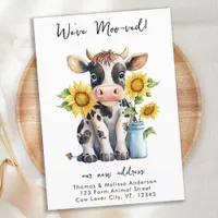 Funny We've Moo-ved New Address Cute Cow Moving Announcement Postcard