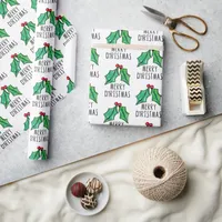 Christmas Watercolor Holly  Wrapping Paper