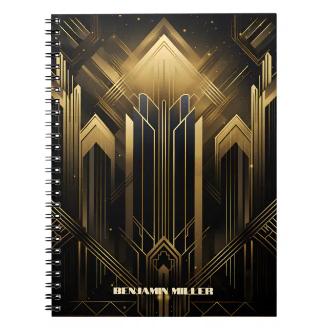 Art Deco Retro Vintage Classic 1920s Black & Gold Notebook