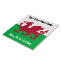 Happy St. David's Day Red Dragon Welsh Flag Square Ceramic Tile