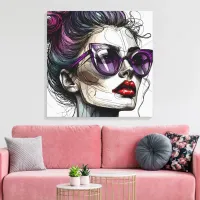 Pretty Woman in Sunglasses and Purple Lipstick Canvas Print