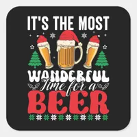 It's The Most Wonderful Time For A Beer Christmas Square Sticker