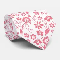 Elegant Pink and White Tropical Flowers Neck Tie