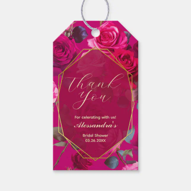 Pink Roses on Viva Magenta | Bridal Shower Gift Tags