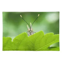 Yellow and Black Butterfly Peeks Over Leaf Photo Cloth Placemat